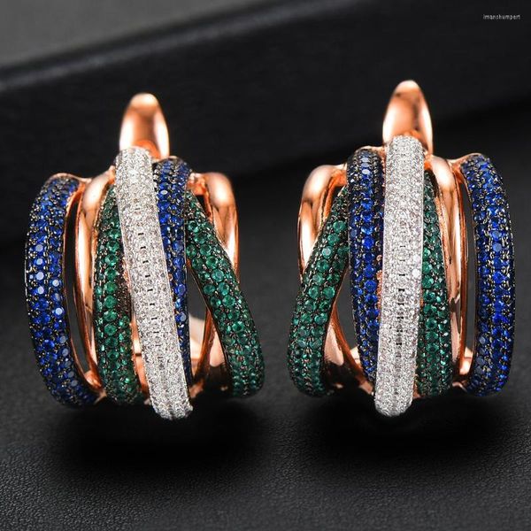 Boucles d'oreilles créoles Missvikki Luxury Twist Braided Lines Colorful Full Mirco Pink Cubic Zirconia Setting European Wedding Earring Fashion Jewelry