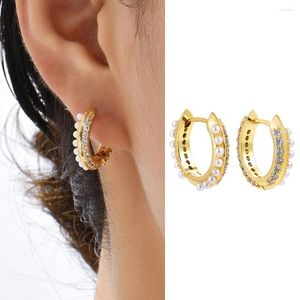 Boucles d'oreilles cerceaux m￩lang￩es deux c￴t￩ perlszircon huggies classic pave cz cristal for women petit oreille per￧age pendentites cadeaux