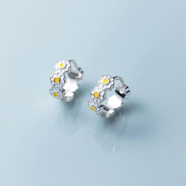 Boucles d'oreilles créoles MloveAcc véritable 925 véritable fleur de marguerite en argent Sterling pour les femmes bijoux en émail de mode