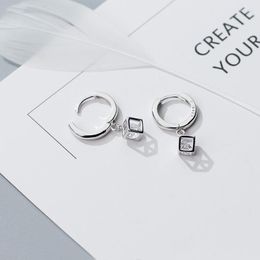 Boucles d'oreilles créoles MloveAcc réel 925 bijoux en argent Sterling mignon Cube boîte cristal Zircon pour les femmes mode Brincos