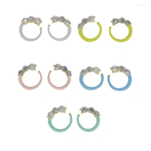 Boucles d'oreilles créoles lune en forme De C, émail Pastel, Mini couleur or pavé De zircone cubique blanche pour femmes, bijoux à la mode