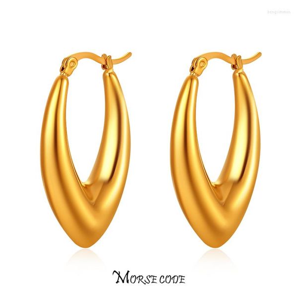 Pendientes de aro código MORSE moda brillante acero inoxidable Color dorado oreja Piercing círculo hebilla para mujer accesorios de joyería