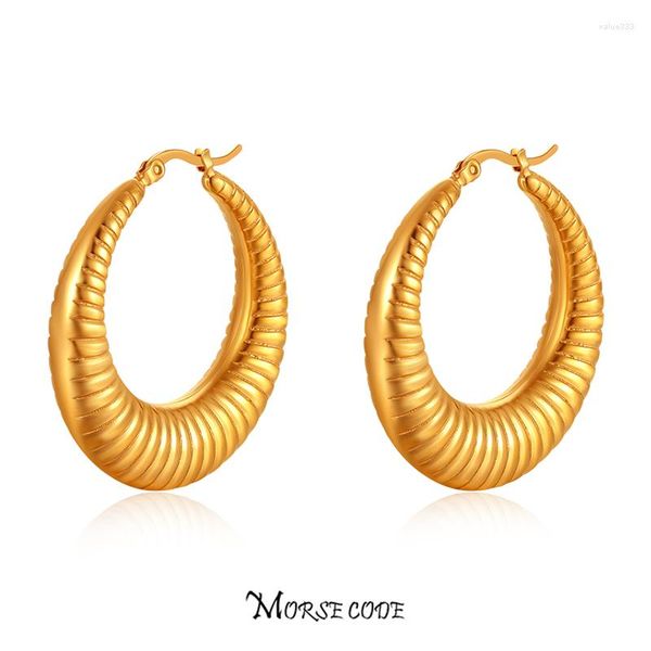 Pendientes de aro con código MORSE Punk para mujer, Piercing en la oreja de Color dorado grande, redondo de acero inoxidable, aretes Huggie, regalos de joyería