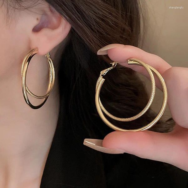 Boucles d'oreilles créoles multicouches pour femmes, cercle métallique de luxe, bijoux simples à la mode exagérés