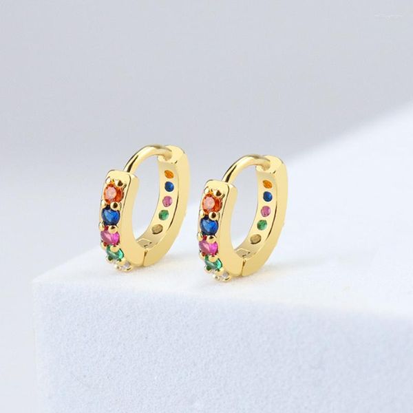 Pendientes de aro Multicolor CZ círculo de cristal para mujer pequeña Zirconia cúbica hebilla de oreja redonda joyería femenina de acero inoxidable