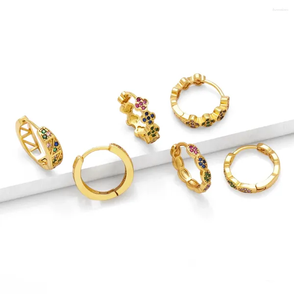 Pendientes de aro, aros chapados en oro Multicolor para mujer, conexión Circular de cristal CZ de cobre, regalos de joyería de la suerte, Ersq22