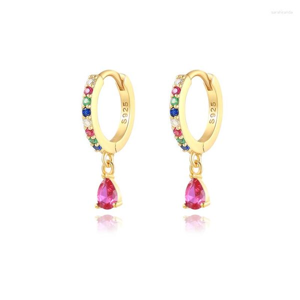 Boucles d'oreilles créoles multicolores en pierre de Zircon, en argent Sterling 925, goutte d'eau suspendue pour femmes et filles, bijoux exquis A65