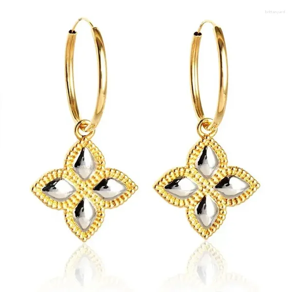 Boucles d'oreilles cerceaux muzhi réel 18k or pour les femmes pure au750 deux couleurs de pétale de conception de mode simple style bijoux de bijoux