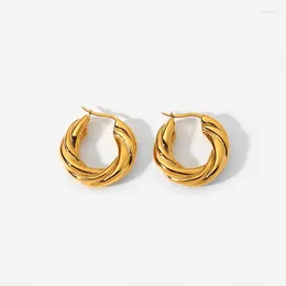 MUZHI – boucles d'oreilles créoles en or véritable 18 carats, Design torsadé, pur Au750, léger, luxe, bijoux fins simples, cadeaux pour femmes EA038