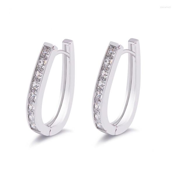 Boucles d'oreilles créoles MxGxFam haute qualité couleur or blanc Long U pour femmes bijoux de mode clair Zircon cubique sans plomb sans Nickel