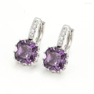 Boucles d'oreilles créoles MxGxFam Noble violet carré Zircon boucle d'oreille pour les femmes bijoux de mode Xp couleur or blanc fabriqué par le cuivre environnemental