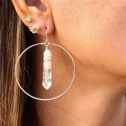 Boucles d'oreilles créoles en cristal de Quartz clair naturel, ange brut, bijoux Boho, cadeaux pour femmes