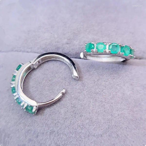 Boucles d'oreilles cerceaux Natural Real Emerald Earde Round Style 925 STERLING 0.15CT 10pcs Gemstone Fine bijoux J23124