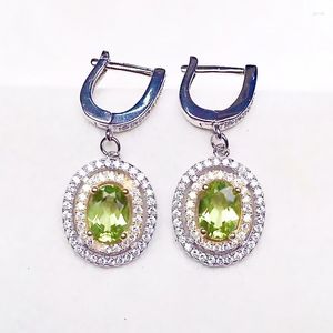 Pendientes de aro Peridoto real natural Pendiente de lujo 5 7 mm 0.95ct 2 piezas Piedra preciosa Plata de ley 925 Joyería fina para hombres o mujeres X21121351