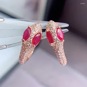 Boucles d'oreilles créoles naturel véritable rouge rubis boucle d'oreille luxe serpent Style 2.5 5mm 0.3ct 4 pièces pierres précieuses 925 en argent Sterling bijoux fins L24372