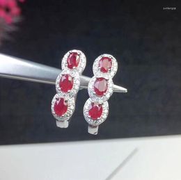 Hoop oorbellen Natuurlijke echte Ruby of Emerald Earring 925 Sterling Silver Fine Jewelry 0.35CT 6PCS Gemstone #S8092413