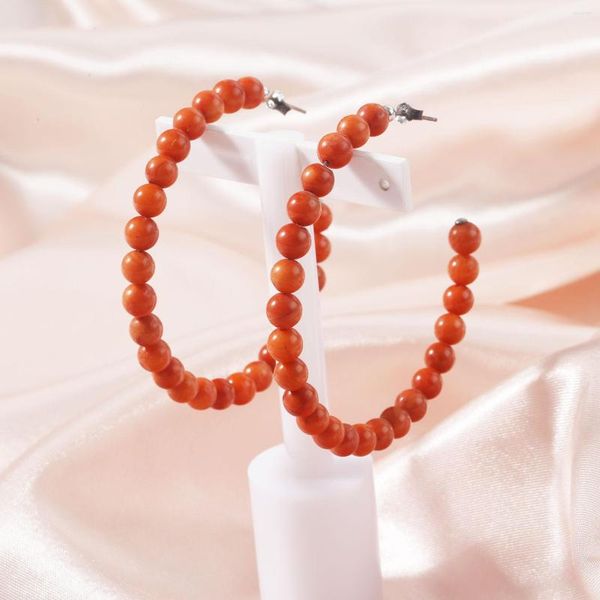 Pendientes de aro Piedra natural Coral rojo Turquesa Círculo hecho a mano para mujer Joyería bohemia