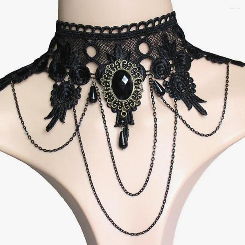 Hoop Earrings NCEE Halloween Gothic Victorian Black Lace Necklace Women Girl Boho Crystal Tassel Sexy Choker Steampunk Dark Loli Style