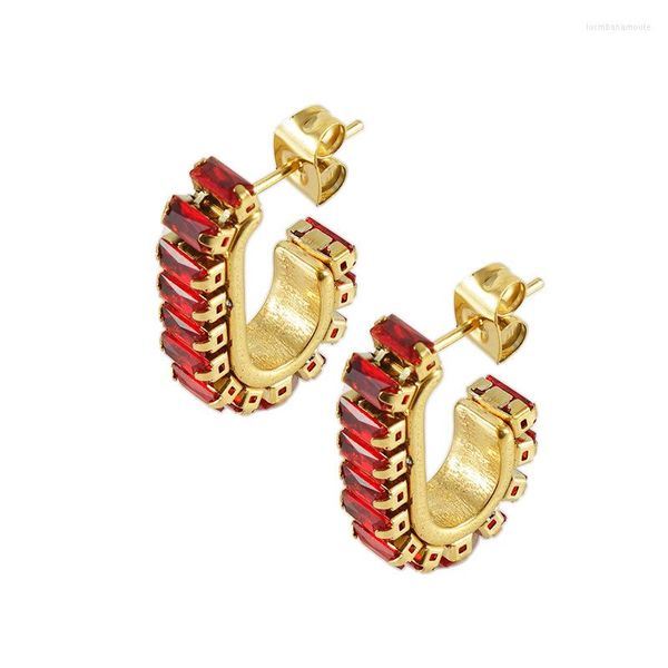 Boucles d'oreilles cerceaux nickel nickel de haute qualité de haute qualité plaqué en acier inoxydable CZ réglage de la boucle d'oreille de goujon ovale pour les femmes