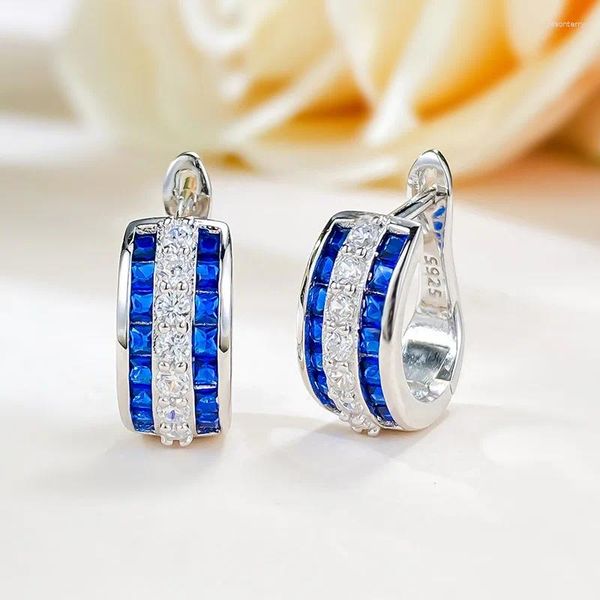 Boucles d'oreilles créoles en argent Sterling 925 pour femme, bijoux de bureau, saphir, diamant, cadeau d'anniversaire de mariée, fête de mariage