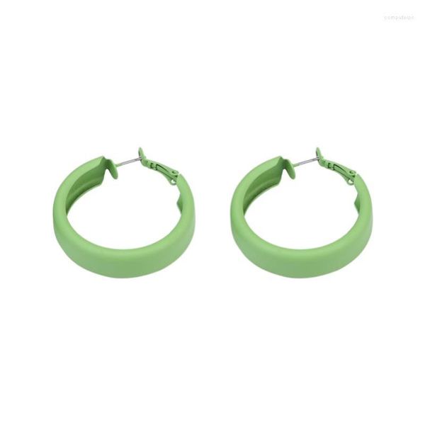 Pendientes de aro Pintura al óleo Verde Amarillo Naranja Círculo hueco Aleación geométrica Moda simple Sleeper para mujer