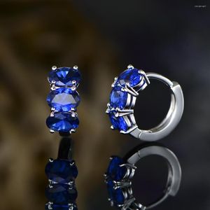 Boucles d'oreilles créoles ovale coupe bleu Royal pierre ronde pour les femmes couleur argent Vintage Zircon mariage petite boucle d'oreille bijoux de fiançailles