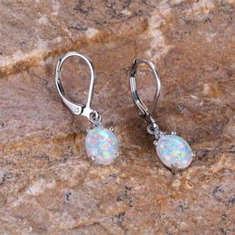 Orecchini a cerchio pietra ovale orecchino opale bianco carino piccola forma di uovo pietra portafortuna per le donne fascino argento colore regalo gioielli di fidanzamento