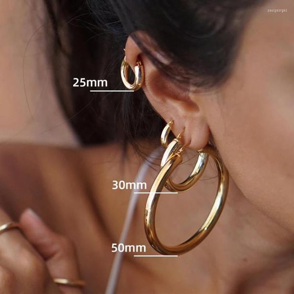 Boucles d'oreilles créoles surdimensionnées en acier inoxydable pour femmes couleur or grand petit épais creux rond cercle classique bijoux cadeaux
