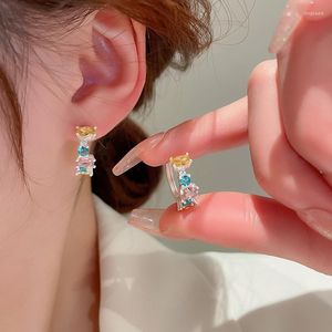 Boucles d'oreilles créoles PANJBJ couleur argent zircone géométrie colorée bijoux délicats personnels cadeau d'anniversaire goutte