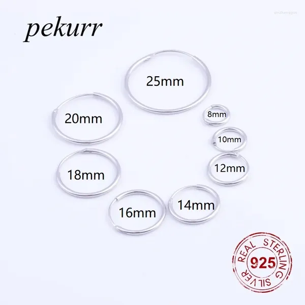 Pendientes de aro pekurr mini pequeño círculo redondo plateado esterlina 925 arete para mujeres oído simple 8 de tamaño
