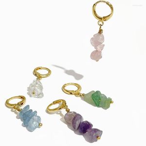 Boucles d'oreilles créoles Peri'sBox Boho multicolores, pendentif en pierre naturelle irrégulière pour femmes, cristal brut couleur or, Huggie, bijoux d'été