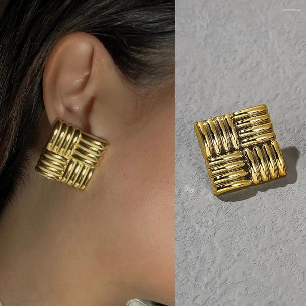 Boucles d'oreilles cerceau péri'sbox 6 conceptions simples rétro en or et à l'or marge et à la boucle d'oreilles de texture carrée de grande texture carrée en forme de punk carré