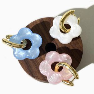 Boucles d'oreilles créoles Peri'sbox bébé bleu rose blanc résine fleur breloque pour femmes plaqué or épais Huggie gros bijoux tendance