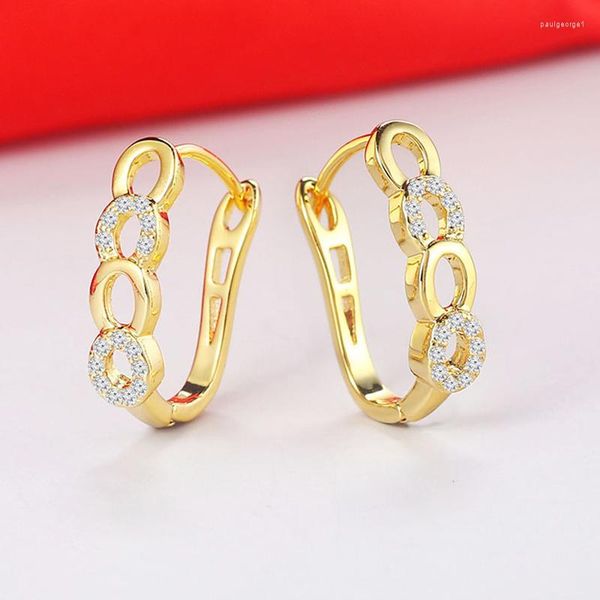 Pendientes de aro Piercing para mujer Cute Little Hollowout Round Zirconia Light Gold Color Ear Cuffs Wholesale Fahshion Jewelry E817