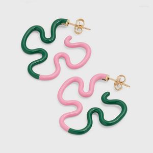 Pendientes de aro Flor de esmalte rosa verde para mujeres Lindo Y2k Adolescentes Joyas de diseñador de lujo