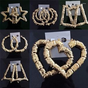 Pendientes de aro Pinksee Punk Originality Golden Tone Bamboo Big Earring Mujeres Hip-hop Twisted Geometric Metal Jewelry Oorbellen