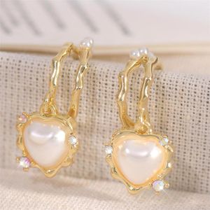 Boucles d'oreilles créoles placage 14k véritable coeur en or pour les femmes géométrique amour boucle d'oreille cristaux Zircon Piercing bijoux filles