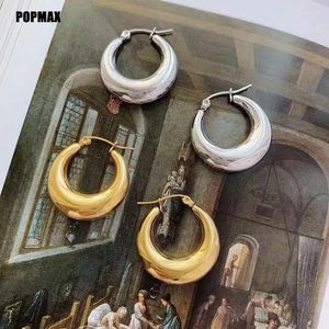 Boucles d'oreilles Style POPMAX, grand cercle lisse et exquis pour femmes et filles, bijoux en acier inoxydable pour fête de mariage, vente en gros, 2024