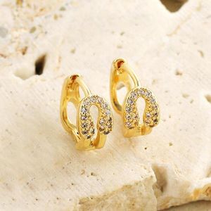 Boucles d'oreilles créoles Punk plaqué or goupille de sécurité pour femmes mode CZ Zircon trombone en forme de U Earcuff Huggie cerceaux Cartilage bijoux