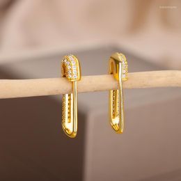 Boucles d'oreilles créoles Punk goupille de sécurité pour femmes Zircon cubique trombone étincelant Bling européen Unique boucle d'oreille bijoux accessoires