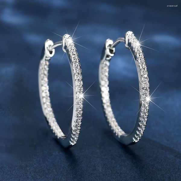 Boucles d'oreilles créoles Punk en Zircon blanc pour femmes, rondes fines, couleur argent or, cercle de pierre bleue, cerceaux de mariage, bijoux de fête, cadeau