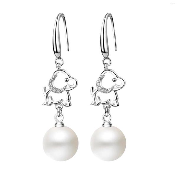 Boucles d'oreilles créoles Chiot Perle Animal Mignon Chien Saint Valentin Cadeau Pour Stud Filles Fleur