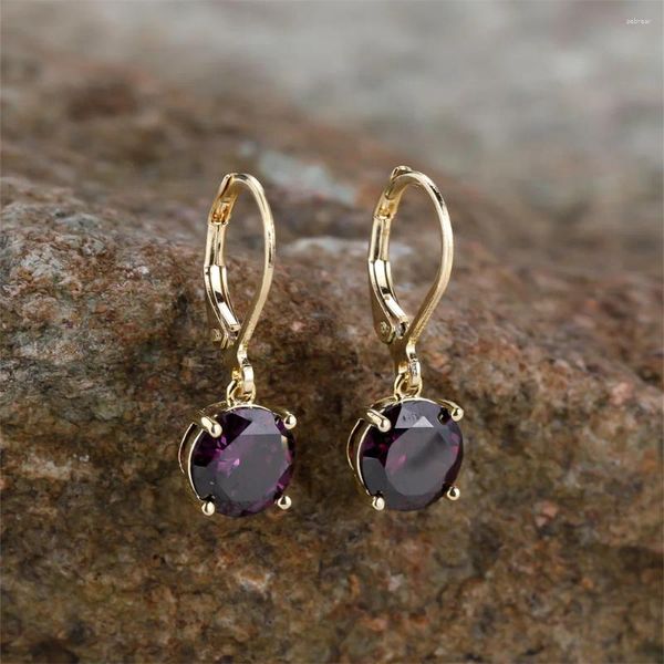 Boucles d'oreilles créoles en cristal violet pour femmes, bijoux ronds en pierre ronde, Simple, à la mode, en Zircon, Vintage, couleur or argent, cadeaux de mariage