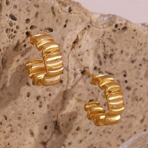 Boucles d'oreilles créoles PVD placage Waterpoof 18K plaqué or Rides Texture acier inoxydable petit pour femme fête boucle d'oreille bijoux