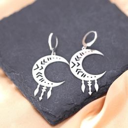 Hoop oorbellen Qiamni Minimalistisch Moon Charm Piercing Earring Lune hanger roestvrij staal Dange Drop Ear For Women Fashion Jewelry