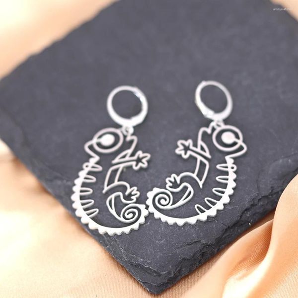 Boucles d'oreilles de cerceau Qiamni Lizard en acier inoxydable pour femmes Animal Fashion Gecko Punk Unisexe Rock Pendentids Scept Ear Ear Piercing Jewelry