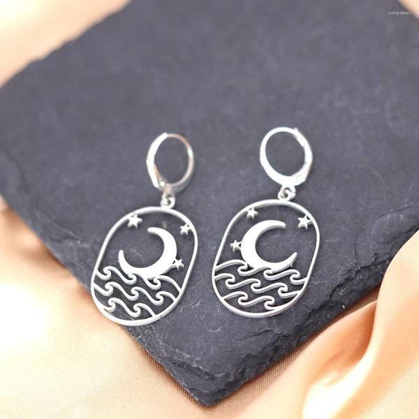 Boucles d'oreilles cerceaux Qiamni en acier inoxydable étoile boucle d'oreille de lune pour les femmes Give Gift Beach Geometric Pendant Mariage Drop sandin