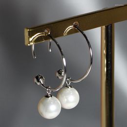 Hoop oorbellen Kwaliteit 925 Sterling-Silver-Jewelry Circle Earring Exquisite Simple Pearl For Women