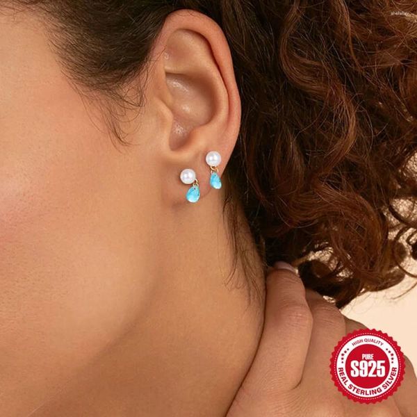 QUKE – boucles d'oreilles créoles en argent Sterling 925, couleur Zircon avec perle goutte d'eau, bijoux de mariage pour filles, vente en gros