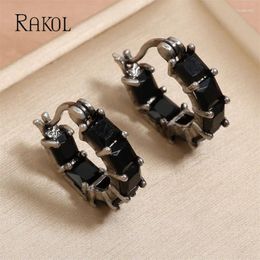 Boucles d'oreilles créoles RAKOL Premium noir carré zircone pour femmes mode géométrie C forme boucle d'oreille fête quotidien oreille accessoires
